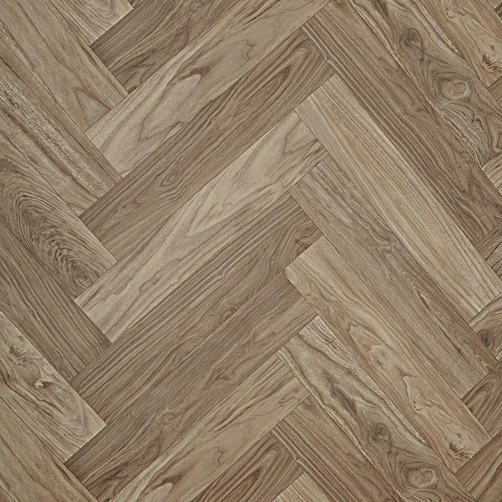 STAINMASTER 12-ft W Cut-to-Length Walnut Herringbone Wood-Look Low-Gloss Sheet Vinyl Flooring