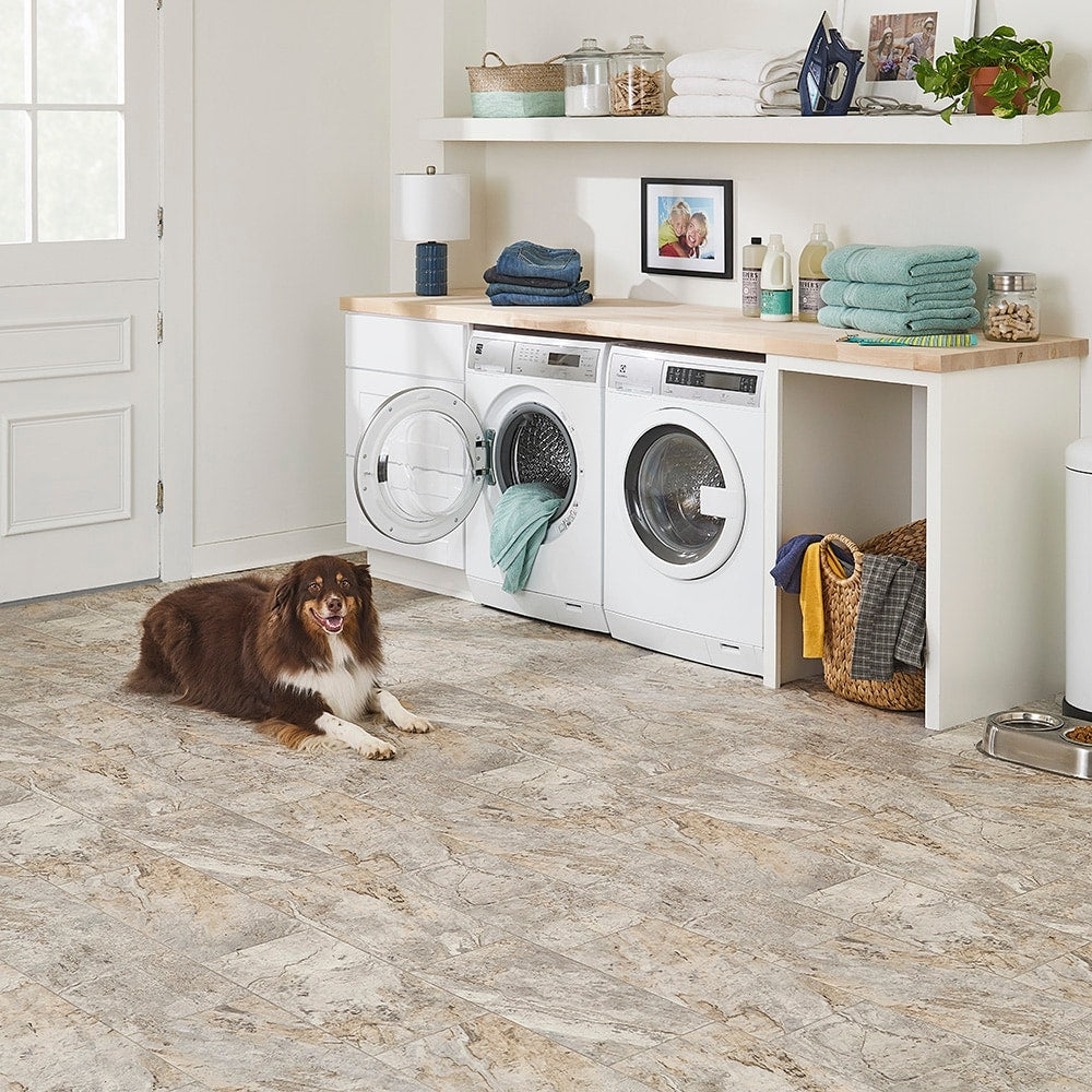STAINMASTER (Sample) Midtown Slate Waterproof Marble-Look Glue-Down Sheet Vinyl Flooring Sample
