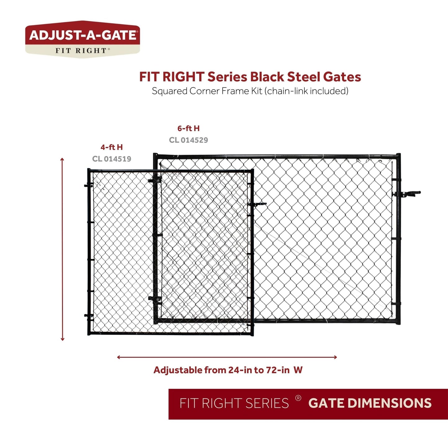Fit-Right 4-ft H x 6-ft W Black Adjustable Metal Walk-thru Chain Link Fence Gate Kit with Mesh Size 2-in