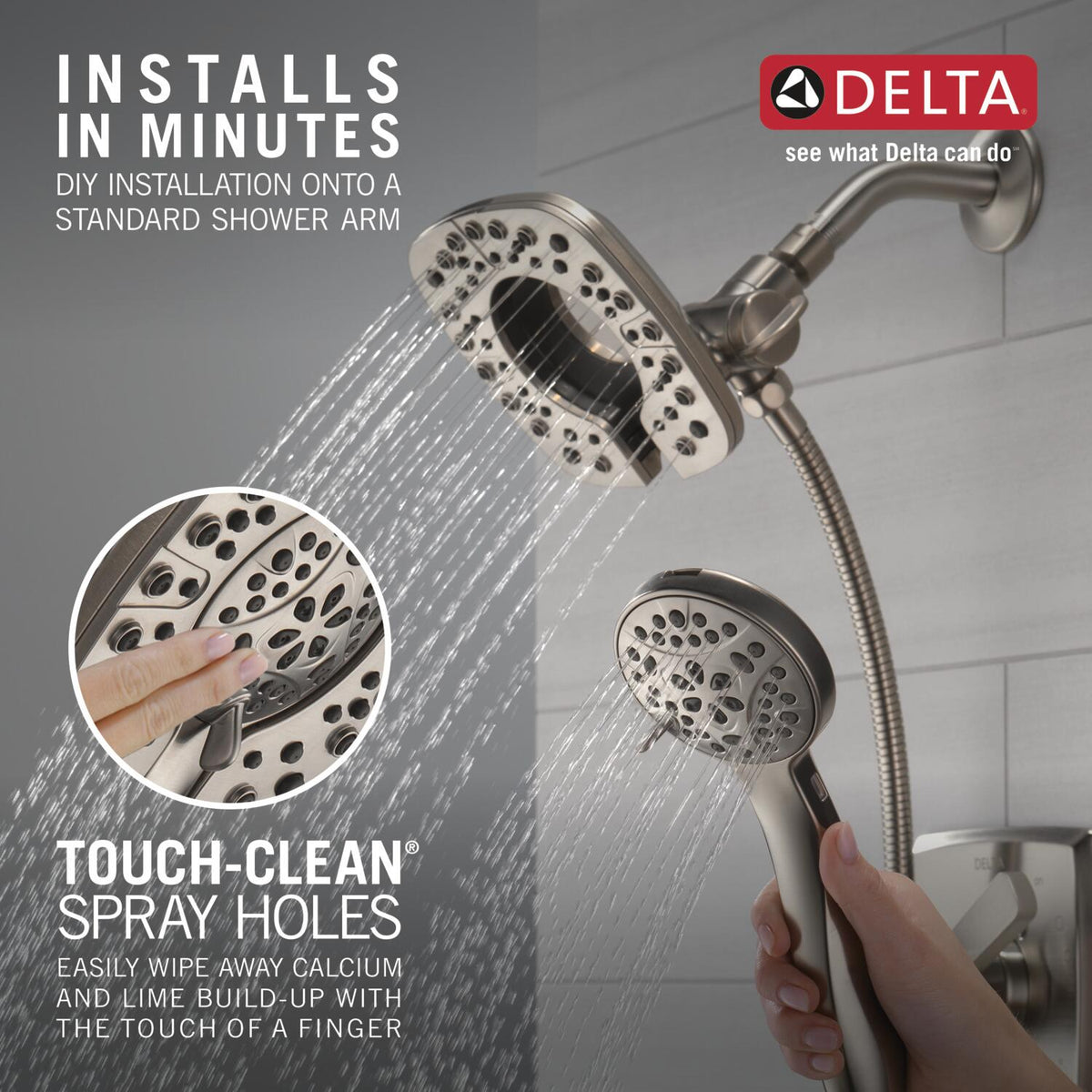 Delta In2ition Stainless 6-in Square Dual/Combo Shower Head, 1.75 GPM