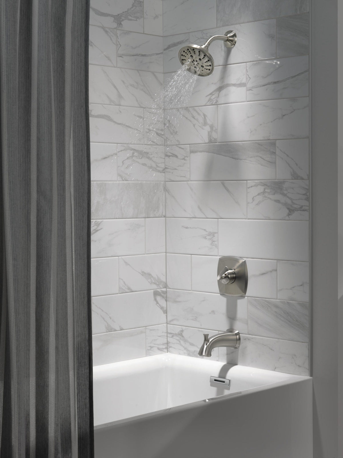 Delta Sandover SpotShield Brushed Nickel 1-Handle Bathtub and Shower Faucet with Valve, 6-in Showerhead