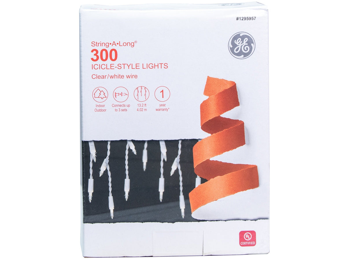 GE String-A-Long 300-Count Constant White Mini Incandescent Plug-In Christmas Icicle Lights