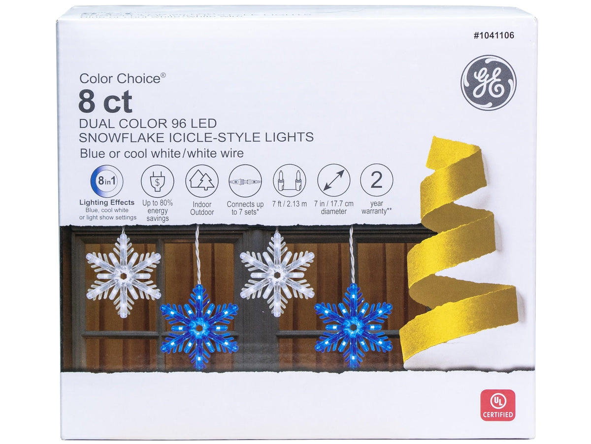 GE Color Choice 96-Count Multi-function Color Changing Snowflake LED Plug-In Christmas Icicle Lights
