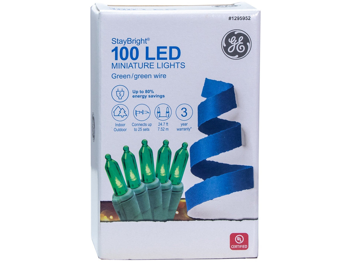 GE StayBright 100-Count 24.7-ft Green LED Plug-In Christmas String Lights