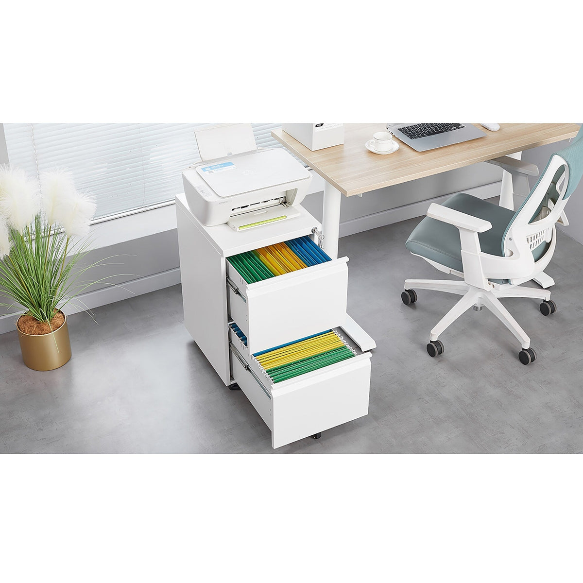 GZMR Metal 2 Drawer Mobile File Cabinet with Lock White 2-Drawer 17.71-in File Cabinet