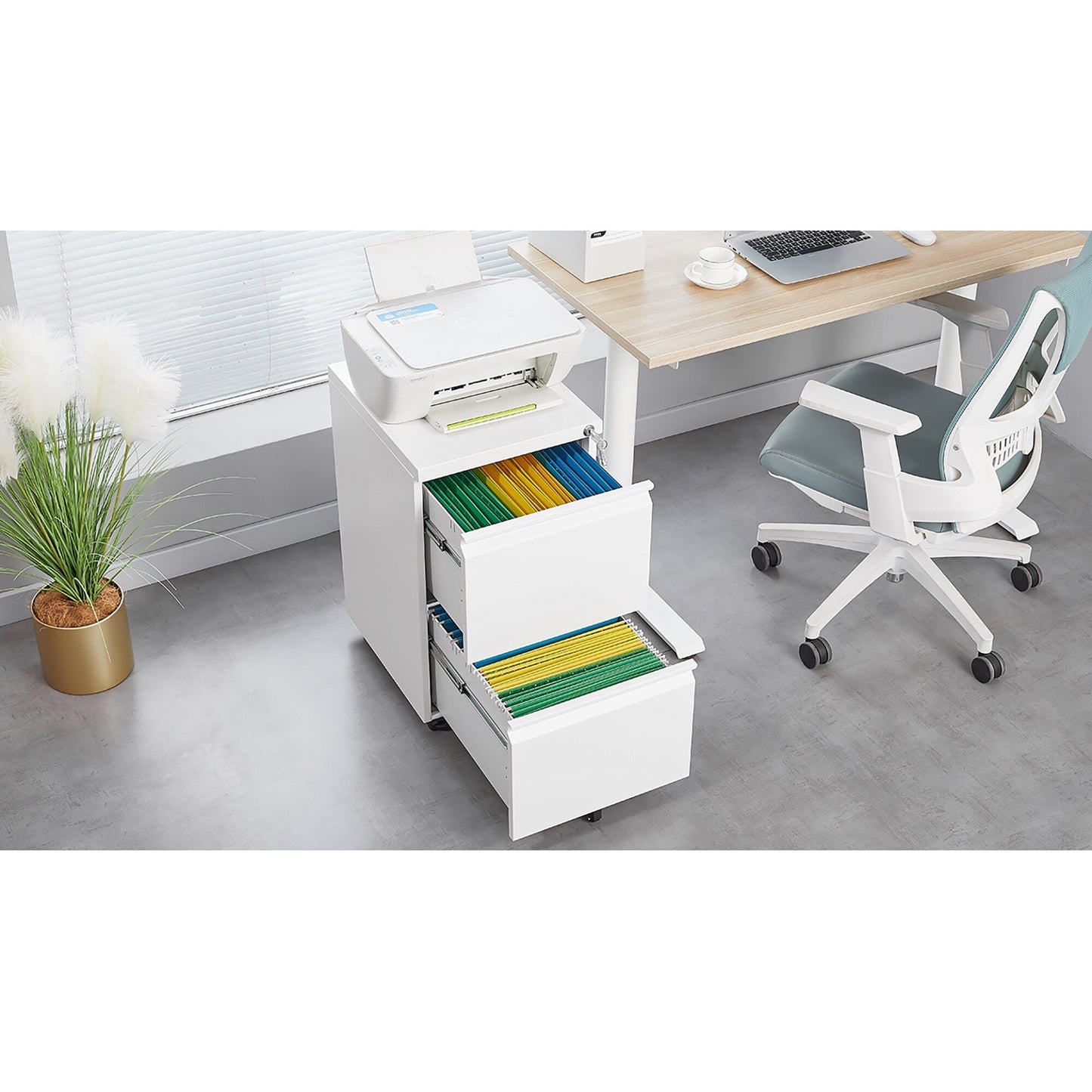 GZMR Metal 2 Drawer Mobile File Cabinet with Lock White 2-Drawer 17.71-in File Cabinet
