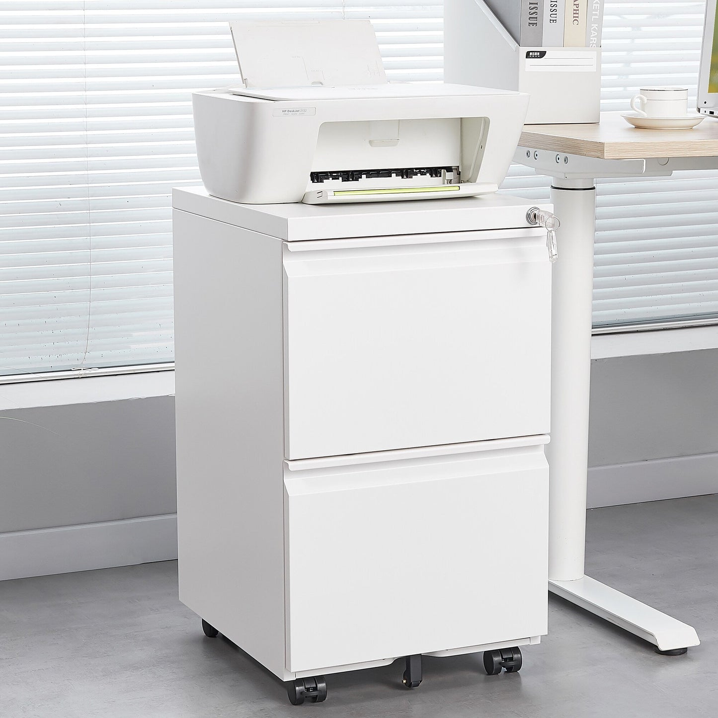 GZMR Metal 2 Drawer Mobile File Cabinet with Lock White 2-Drawer 17.71-in File Cabinet