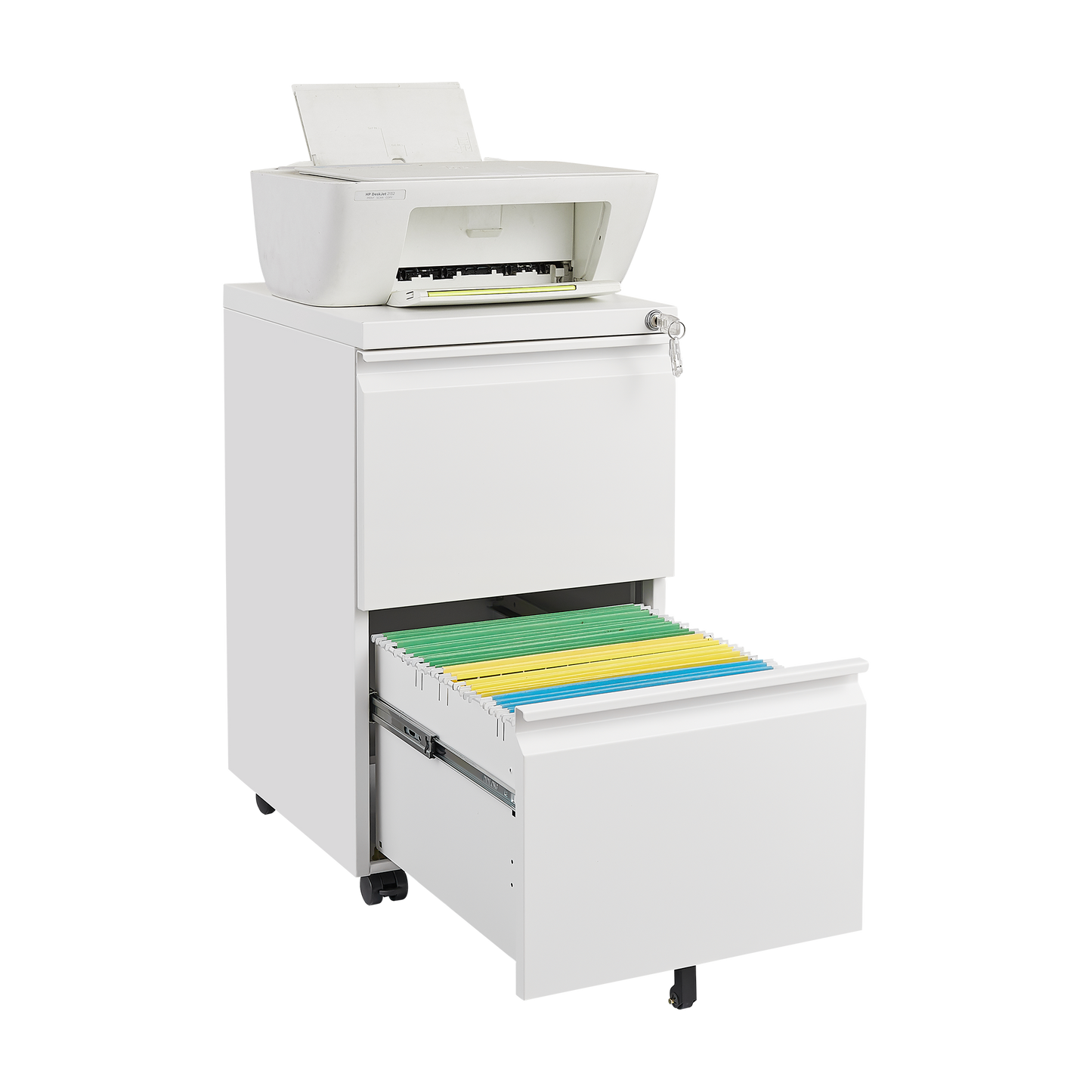 GZMR Metal 2 Drawer Mobile File Cabinet with Lock White 2-Drawer 17.71-in File Cabinet