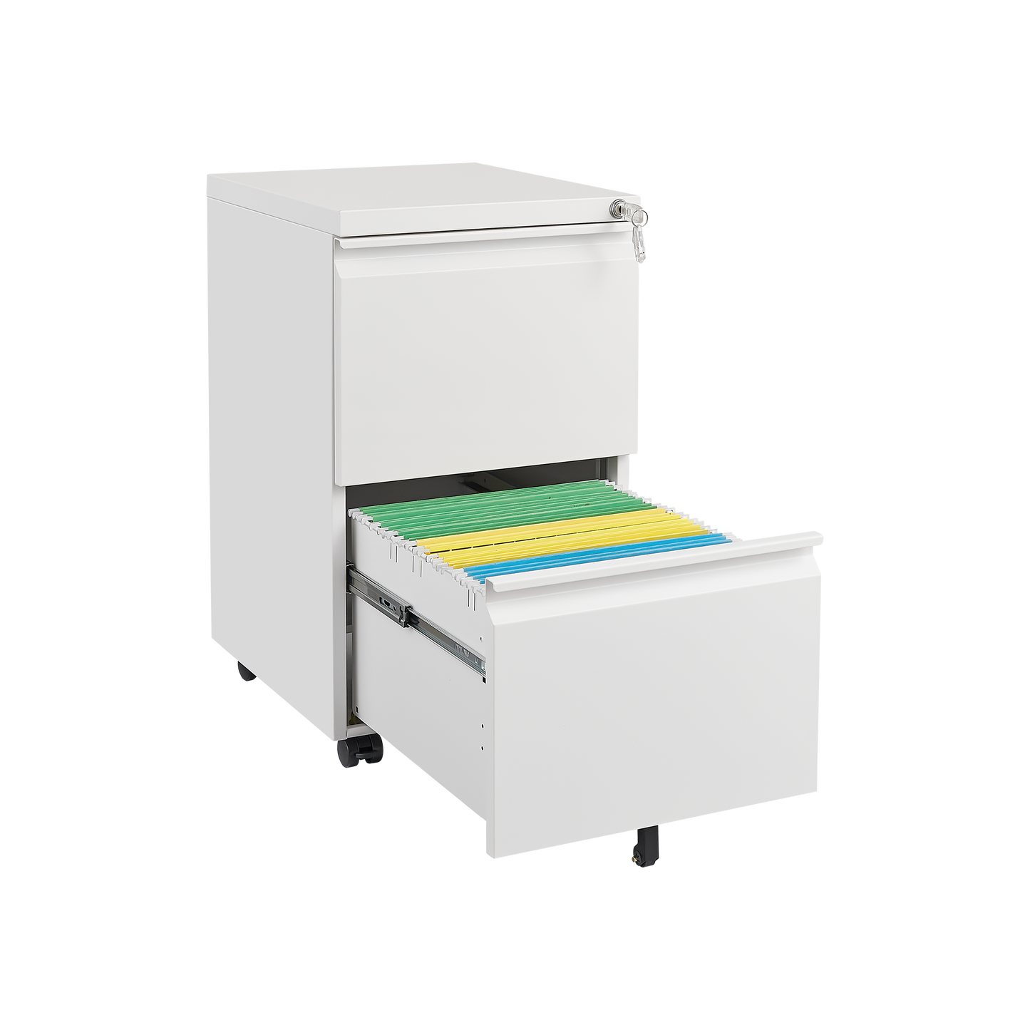 GZMR Metal 2 Drawer Mobile File Cabinet with Lock White 2-Drawer 17.71-in File Cabinet