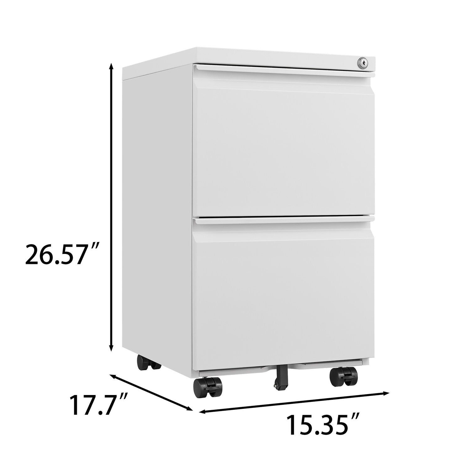 GZMR Metal 2 Drawer Mobile File Cabinet with Lock White 2-Drawer 17.71-in File Cabinet