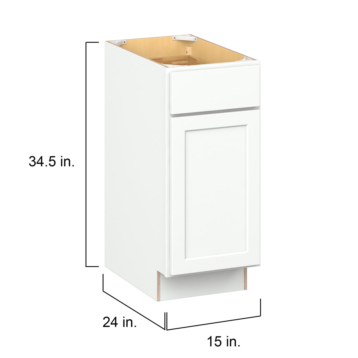 Hugo&Borg PRO Glendale 15-in W x 34.5-in H x 24-in D Pure White 1-Drawer Base Ready To Assemble Plywood Cabinet (Recessed Panel Shaker Style)