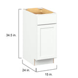 Hugo&Borg PRO Glendale 15-in W x 34.5-in H x 24-in D Pure White 1-Drawer Base Ready To Assemble Plywood Cabinet (Recessed Panel Shaker Style)