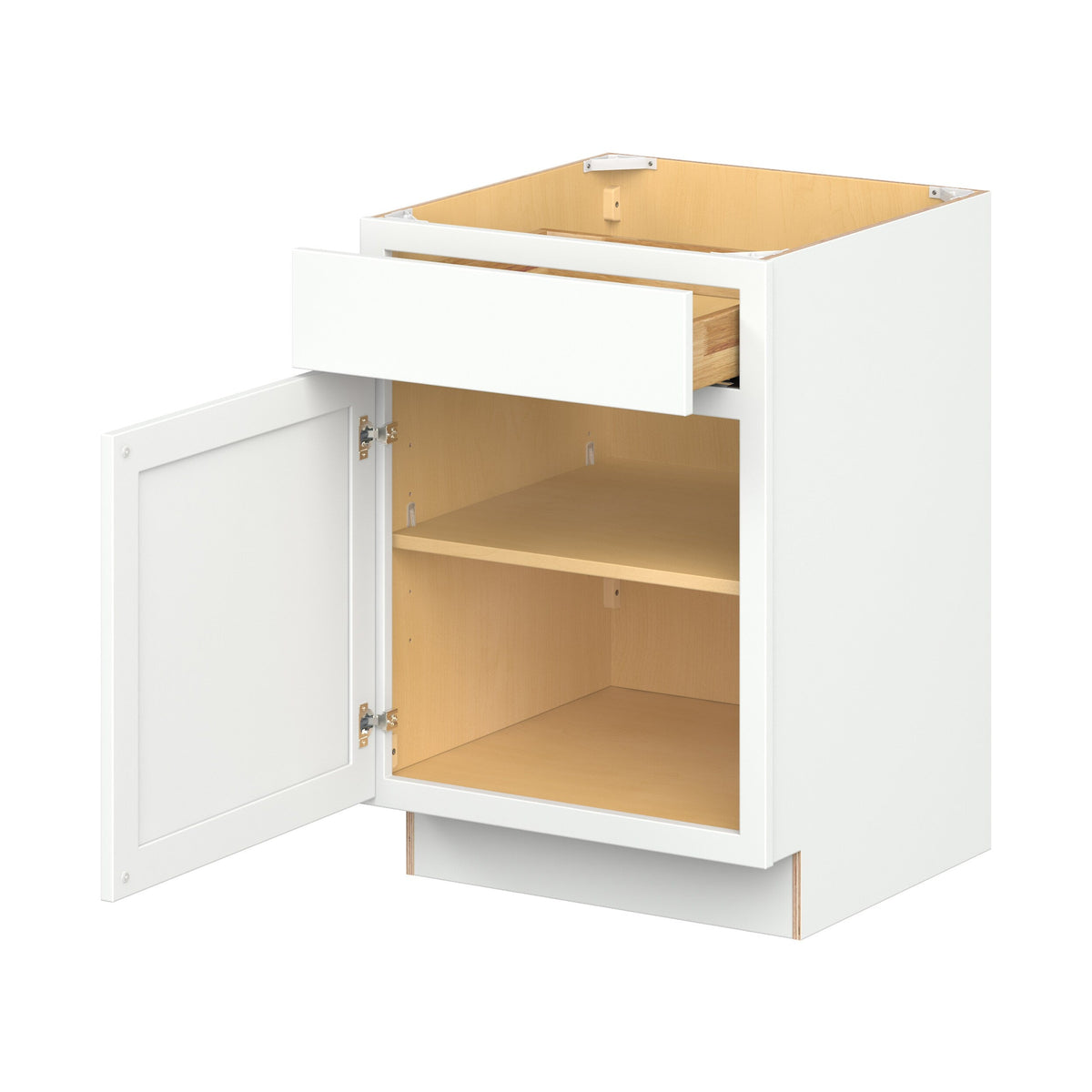 Hugo&Borg PRO Glendale 24-in W x 34.5-in H x 24-in D Pure White 1-Drawer Base Ready To Assemble Plywood Cabinet (Recessed Panel Shaker Style)
