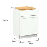 Hugo&Borg PRO Glendale 24-in W x 34.5-in H x 24-in D Pure White 1-Drawer Base Ready To Assemble Plywood Cabinet (Recessed Panel Shaker Style)