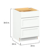 Hugo&Borg PRO Glendale 24-in W x 34.5-in H x 24-in D Pure White 3-Drawer Base Ready To Assemble Plywood Cabinet (Recessed Panel Style)