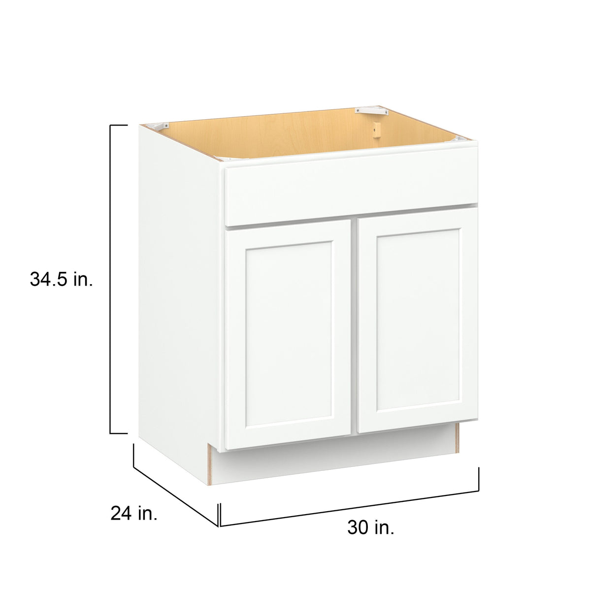 Hugo&Borg PRO Glendale 30-in W x 34.5-in H x 24-in D Pure White Sink Base Ready To Assemble Plywood Cabinet (Recessed Panel Shaker Style)