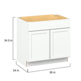 Hugo&Borg PRO Glendale 36-in W x 34.5-in H x 24-in D Pure White Sink Base Ready To Assemble Plywood Cabinet (Recessed Panel Shaker Style)