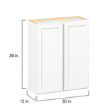 Hugo&Borg PRO Glendale 30-in W x 36-in H x 12-in D Pure White Wall Ready To Assemble Plywood Cabinet (Recessed Panel Shaker Door Style)