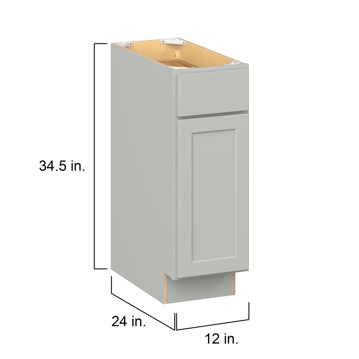 Hugo&Borg PRO Jasper 12-in W x 34.5-in H x 24-in D Whisper Gray 1-Drawer Base Ready To Assemble Plywood Cabinet (Flat Panel Shaker Style)