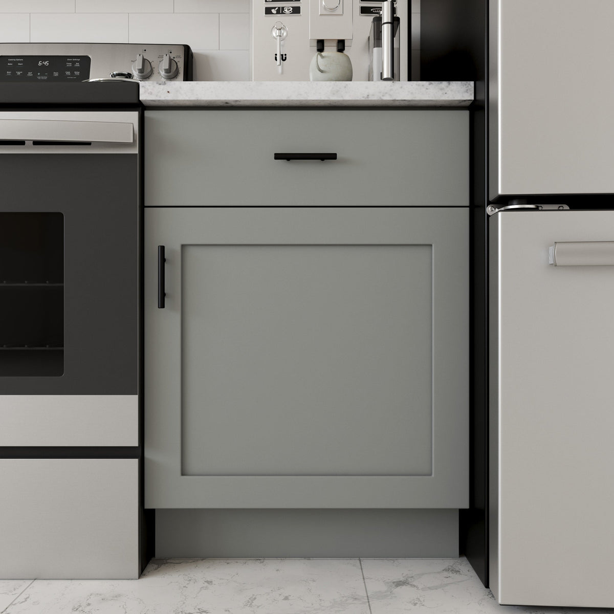 RELIABILT Overlake 15-in W x 34.5-in H x 24-in D Gray 1-Drawer Base Ready To Assemble Plywood Cabinet (Recessed Panel Shaker Door Style)