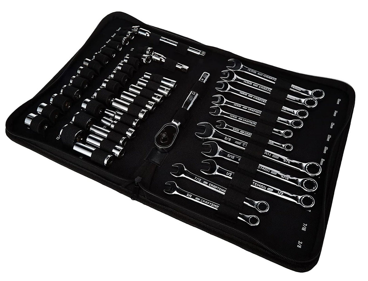 CRAFTSMAN 47-Piece SAE/Metric Polished Chrome Mechanics Tool Set with Soft Case, 3/8-in Drive