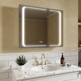 ExBrite Nova 36-in x 30-in Lighted LED Fog Free Surface/Recessed Mount Silver Mirrored Soft Close Medicine Cabinet with Outlet