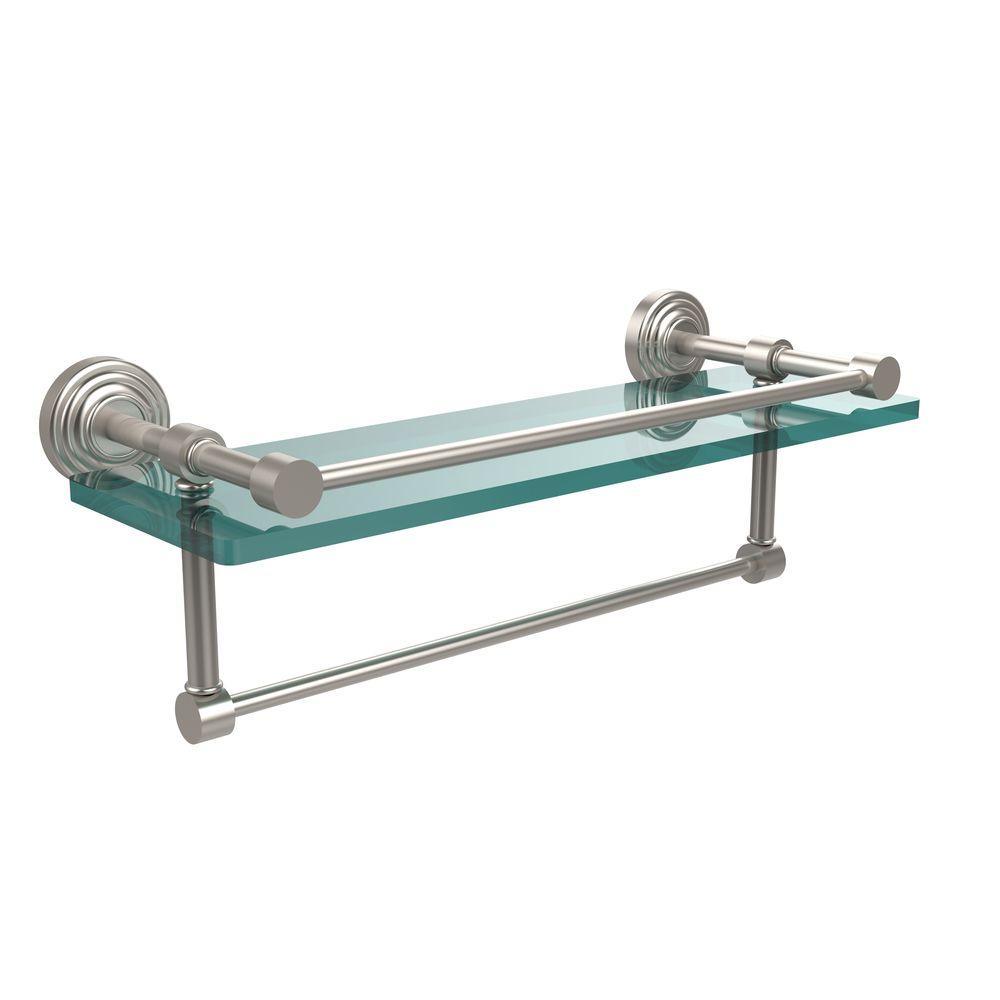 16 in. L  x 5 in. H  x 5 in. W Clear Glass Bathroom Shelf with Towel Bar in Polished Nickel - Super Arbor