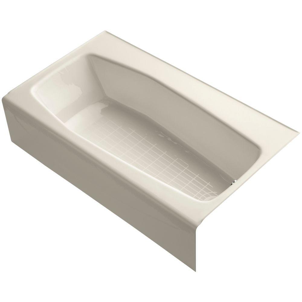 Villager 5 ft. Right Drain Rectangular Alcove Soaking Tub in Almond - Super Arbor