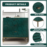 Clihome 3-Drawer MDF Green Storage Cabinet Green Nightstand