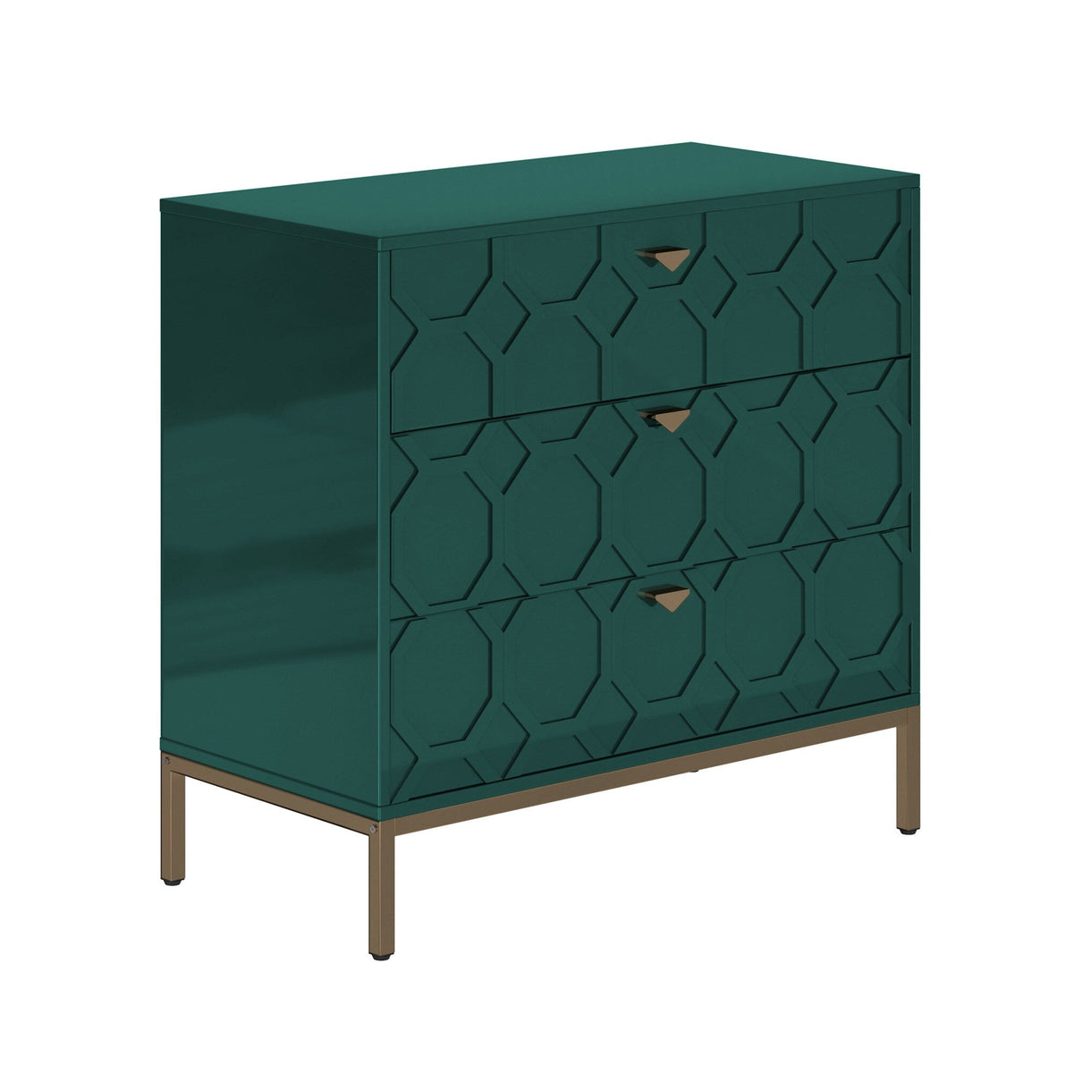 Clihome 3-Drawer MDF Green Storage Cabinet Green Nightstand