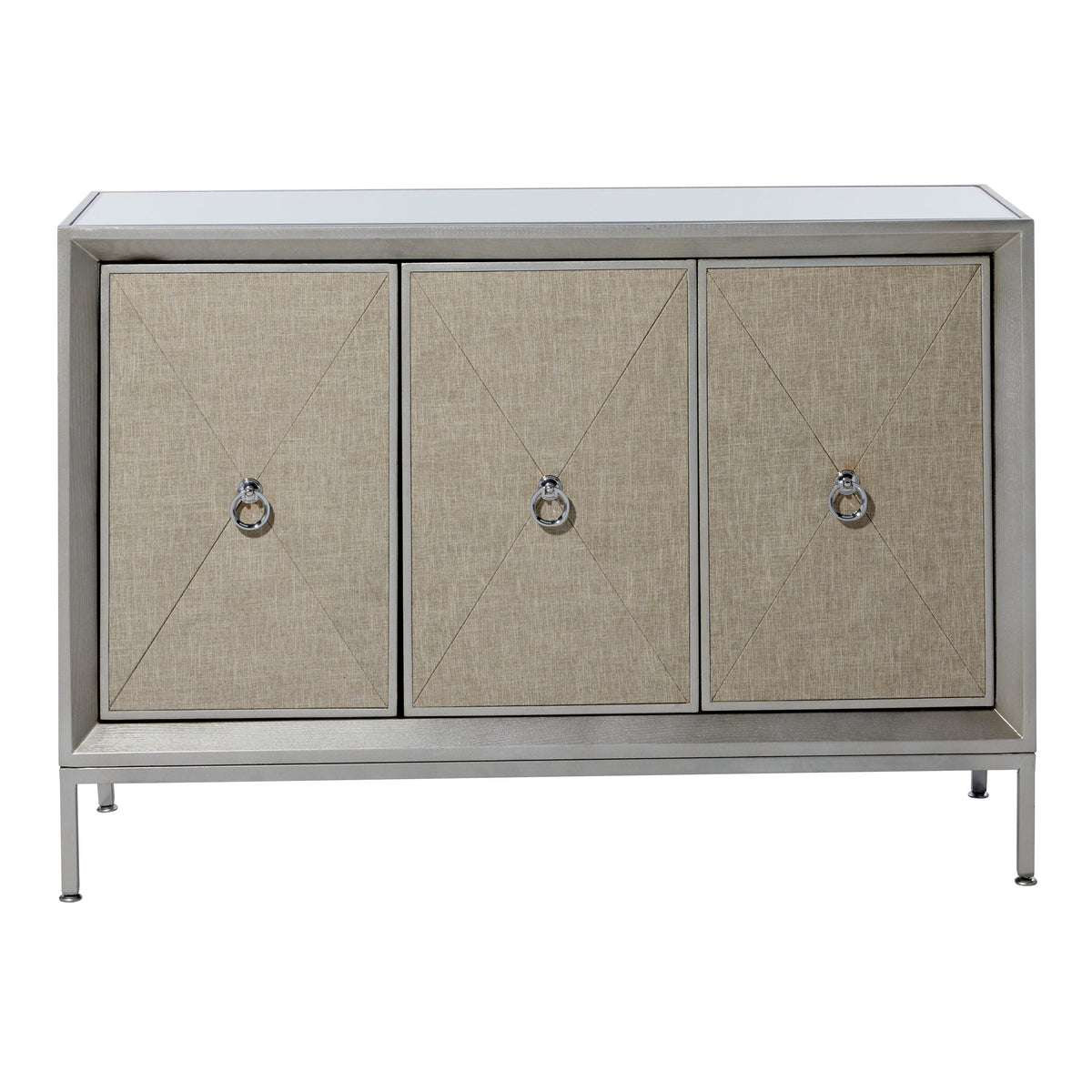 Grayson Lane Gray Upholstered Front Panel 1 Shelf and 3 Doors Accent Chest
