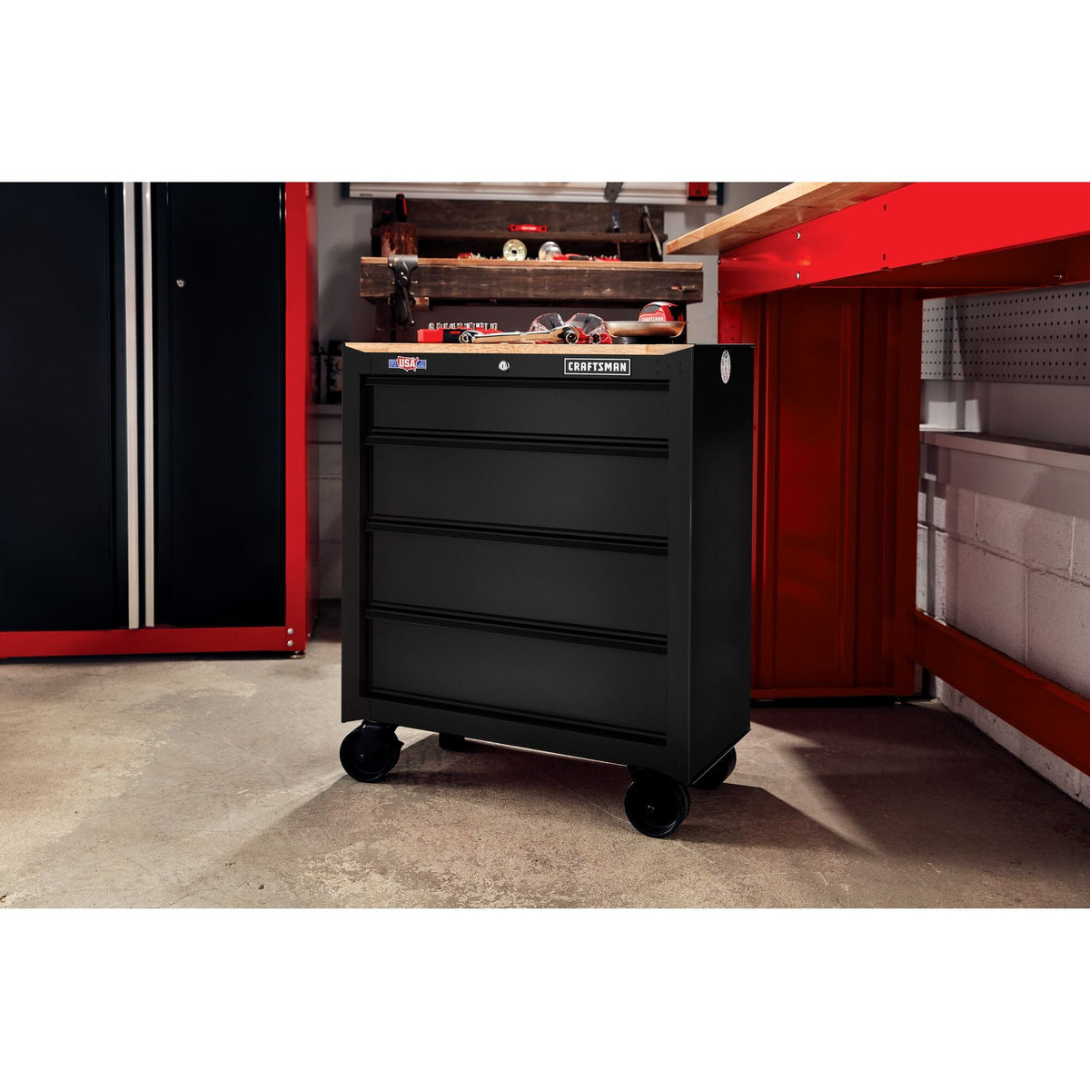CRAFTSMAN 26.2-in L x 32.5-in H 4-Drawer Rolling Black Wood Work Bench