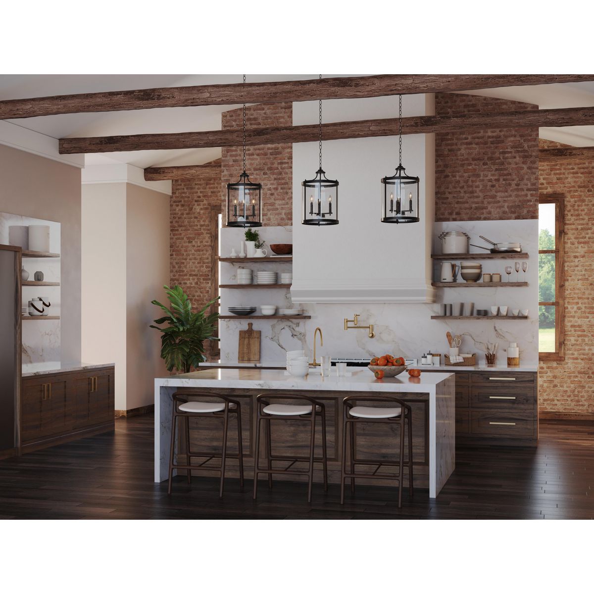 Progress Lighting Morehouse 3-Light Matte Black Transitional Seeded Glass Cylinder Medium Hanging Pendant Light