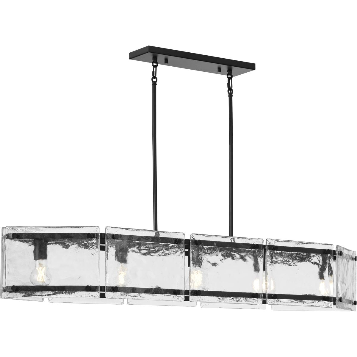 Progress Lighting Rivera 5-Light Matte Black Craftsman Textured Glass Linear Large Hanging Kitchen Island Light