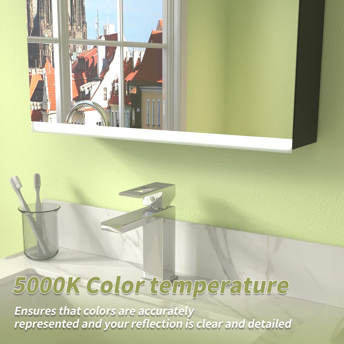 ExBrite Arvona 15-in x 26-in Lighted LED Surface Mount Matte Black Mirrored Medicine Cabinet