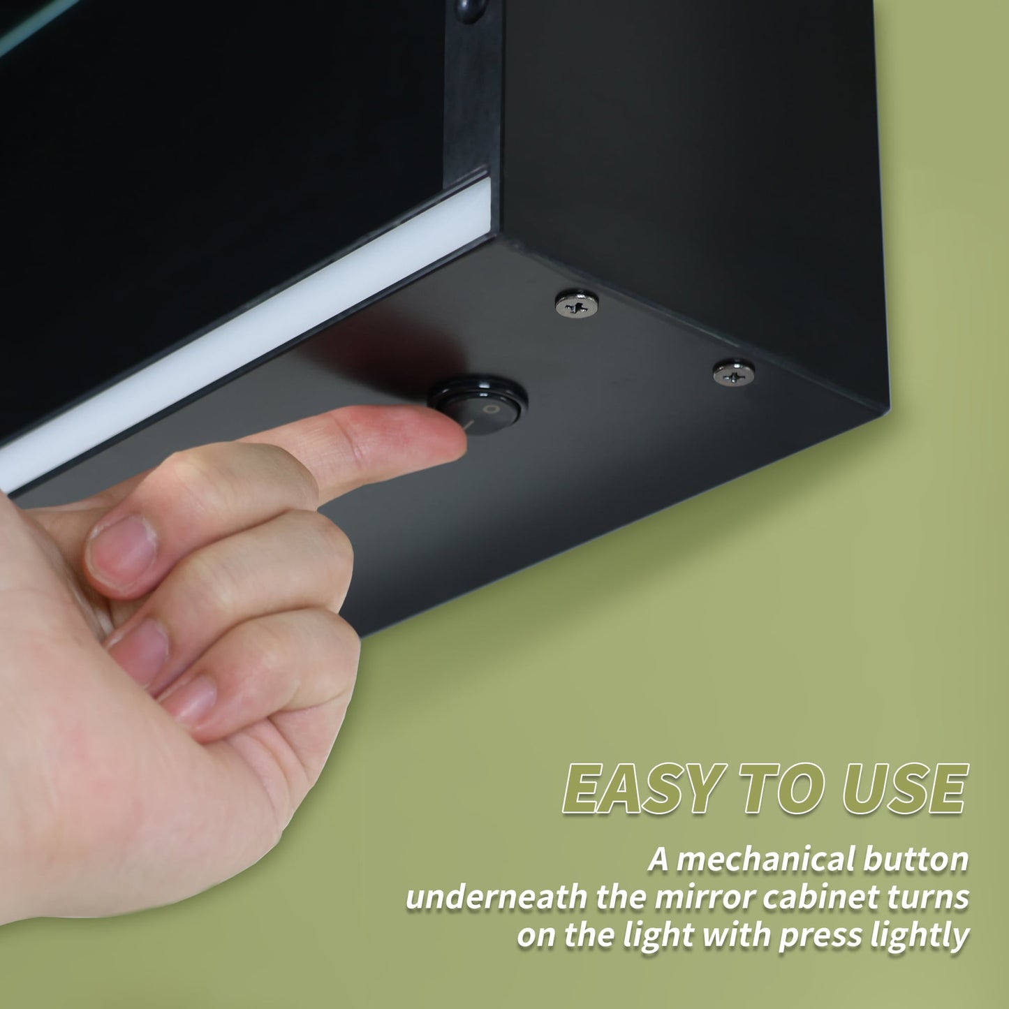 ExBrite Arvona 15-in x 26-in Lighted LED Surface Mount Matte Black Mirrored Medicine Cabinet