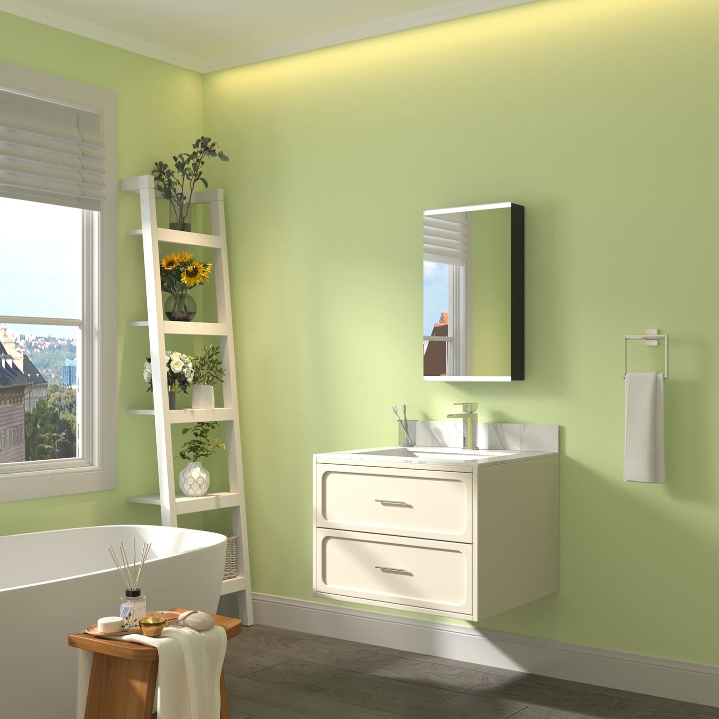 ExBrite Arvona 15-in x 26-in Lighted LED Surface Mount Matte Black Mirrored Medicine Cabinet