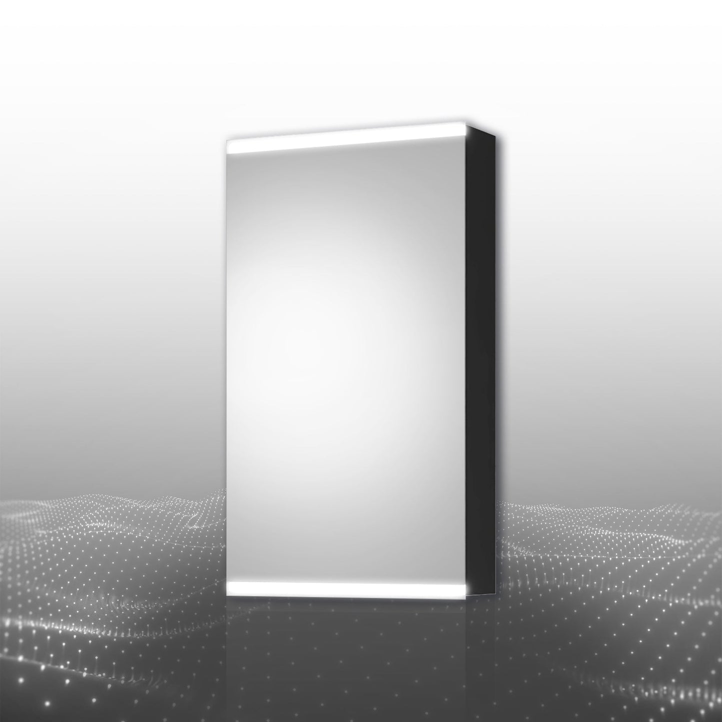ExBrite Arvona 15-in x 26-in Lighted LED Surface Mount Matte Black Mirrored Medicine Cabinet