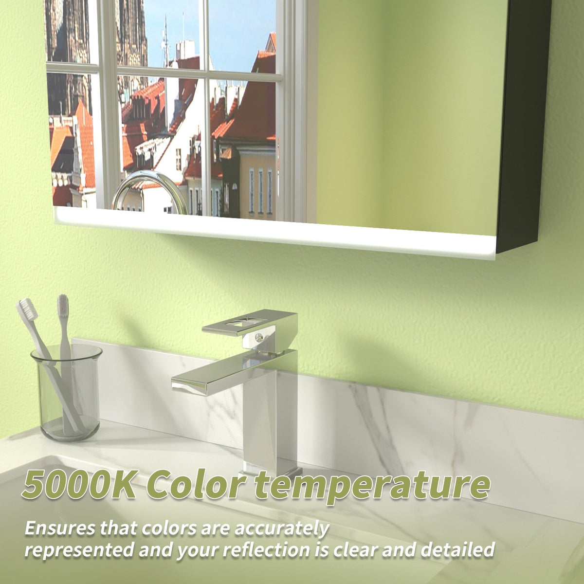 ExBrite Arvona 20-in x 26-in Lighted LED Surface Mount Matte Black Mirrored Medicine Cabinet