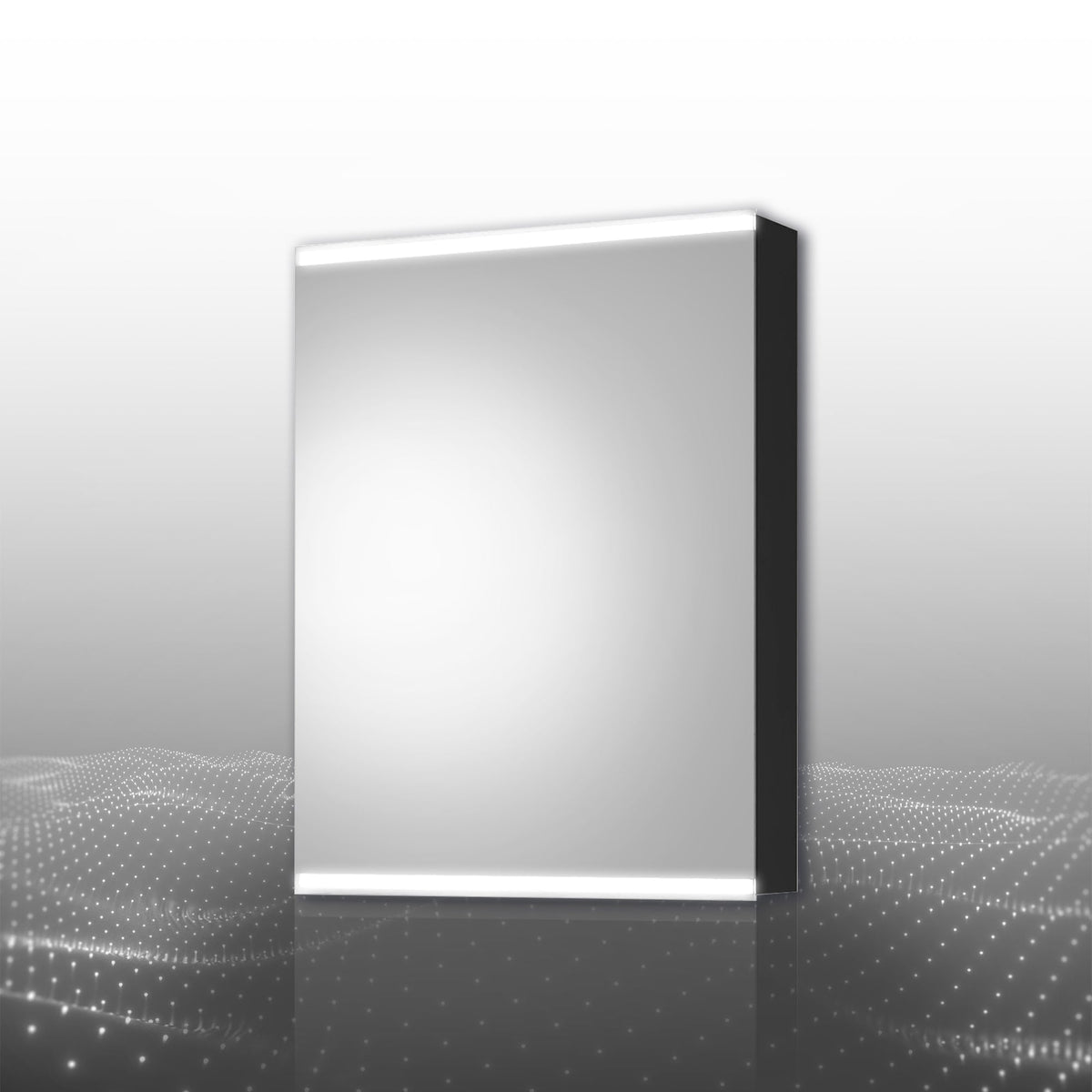 ExBrite Arvona 20-in x 26-in Lighted LED Surface Mount Matte Black Mirrored Medicine Cabinet