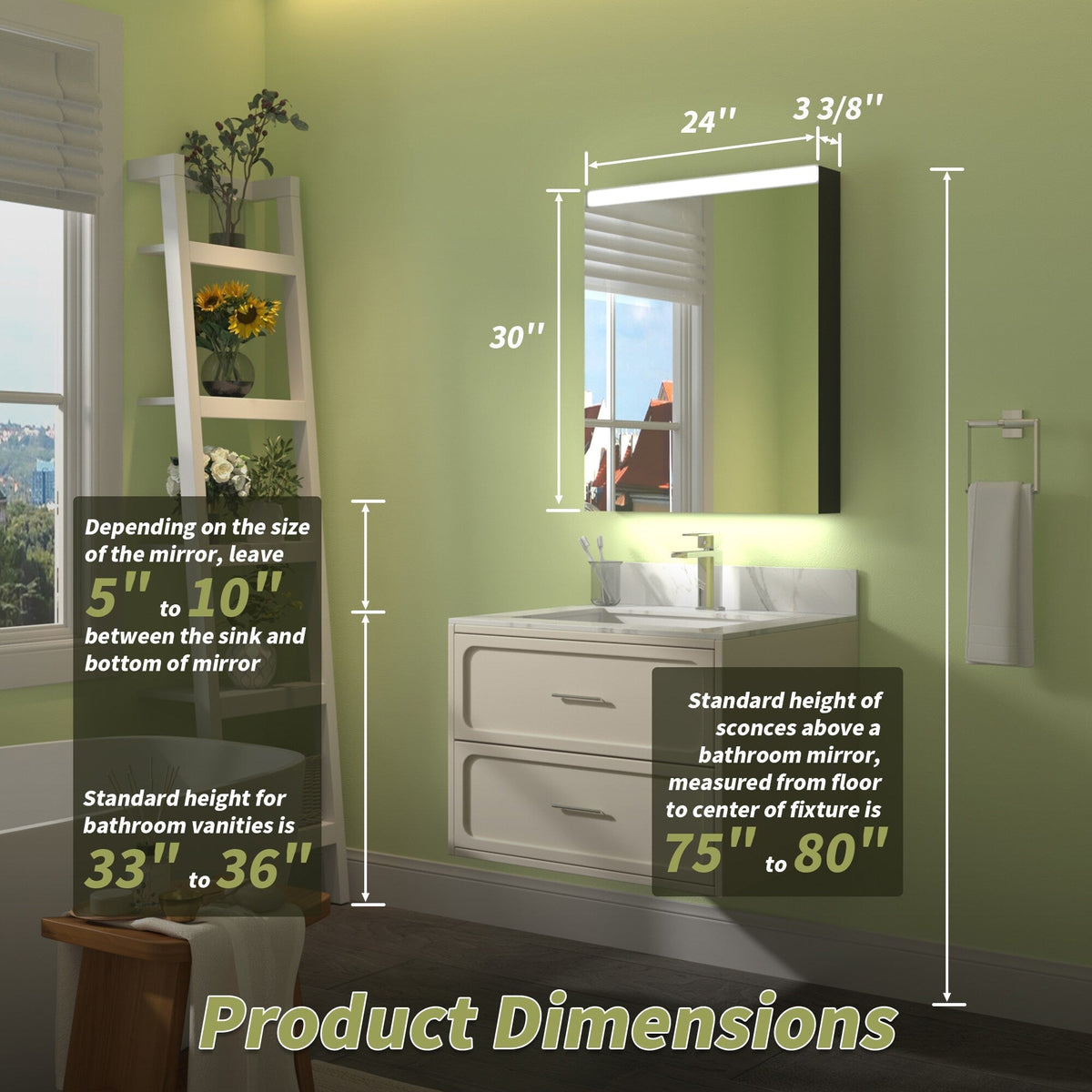ExBrite Arvona 24-in x 30-in Lighted LED Surface Mount Matte Black Mirrored Medicine Cabinet