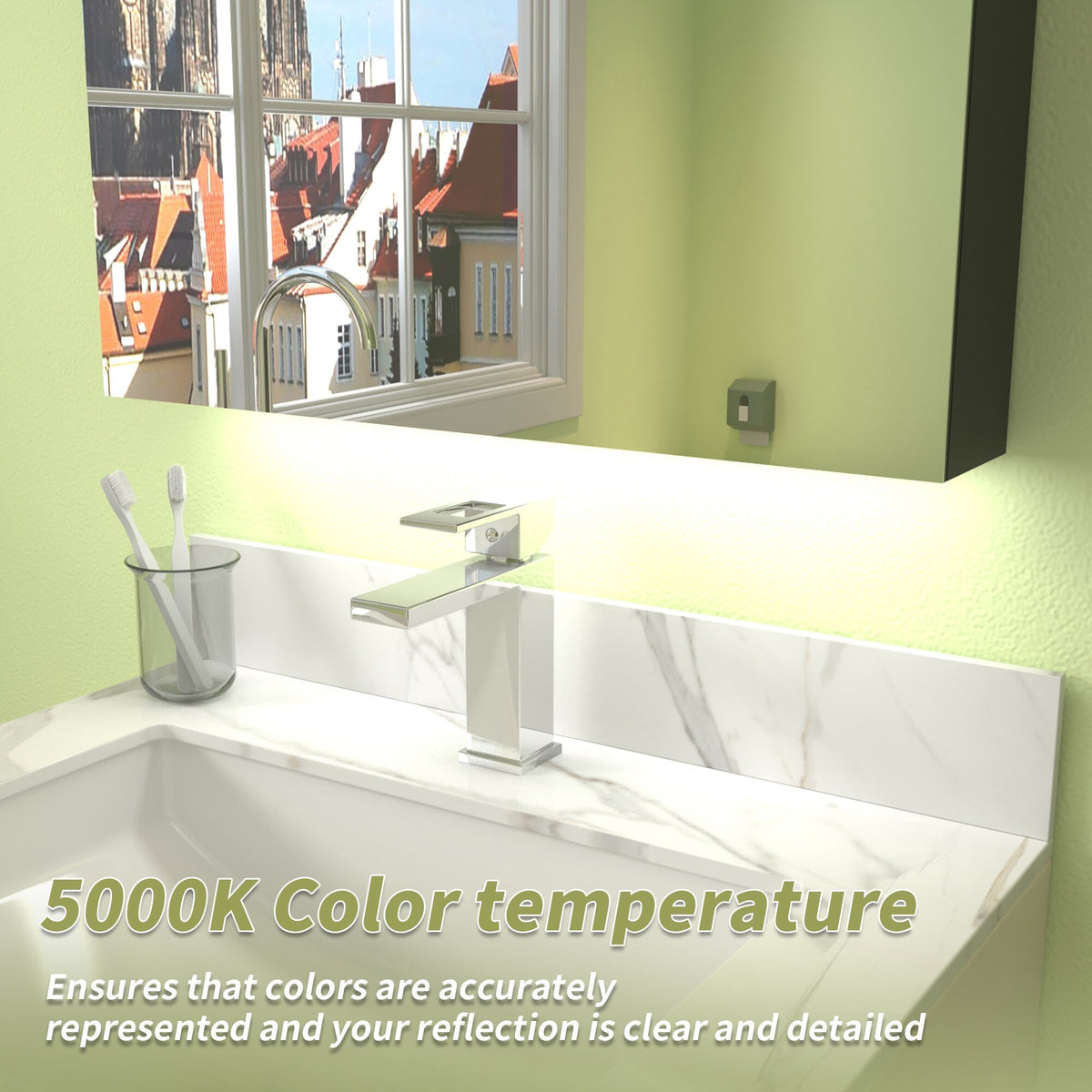 ExBrite Arvona 24-in x 30-in Lighted LED Surface Mount Matte Black Mirrored Medicine Cabinet