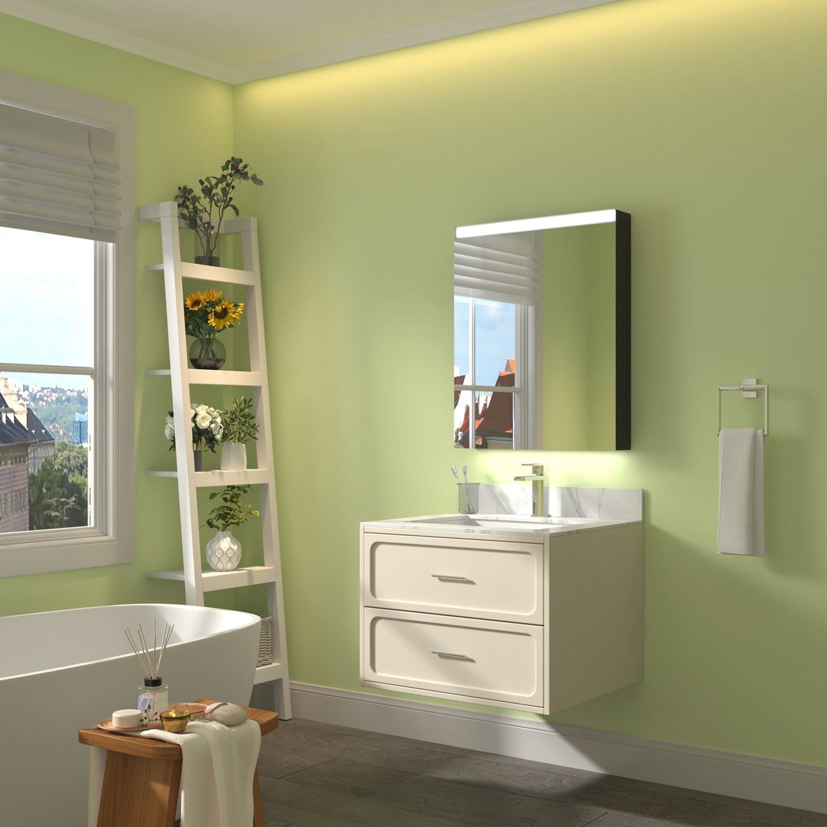 ExBrite Arvona 24-in x 30-in Lighted LED Surface Mount Matte Black Mirrored Medicine Cabinet