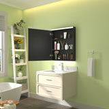 ExBrite Arvona 24-in x 30-in Lighted LED Surface Mount Matte Black Mirrored Medicine Cabinet