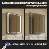 ExBrite Nova 30-in x 32-in Lighted LED Fog Free Surface/Recessed Mount Silver Mirrored Soft Close Medicine Cabinet with Outlet