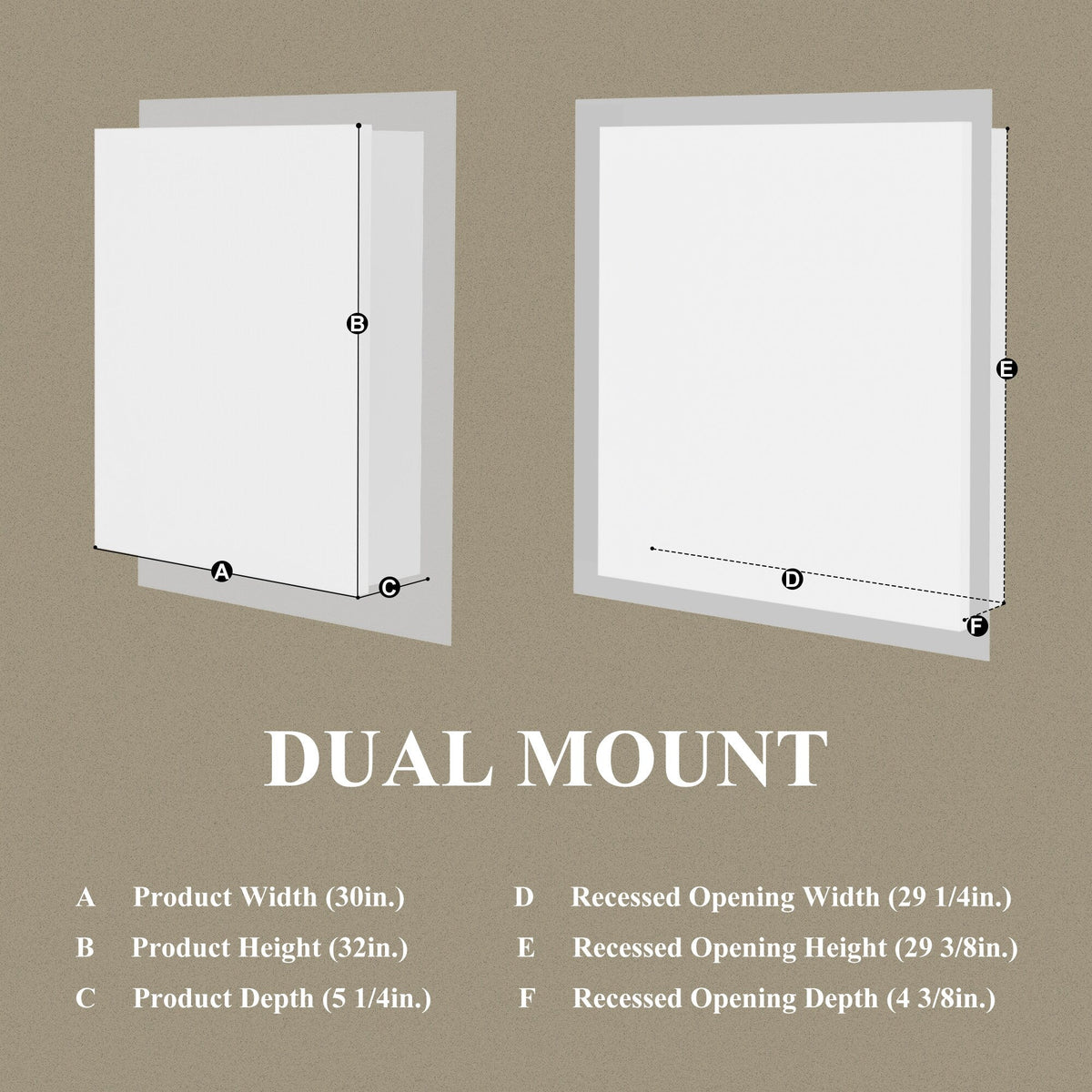 ExBrite Nova 30-in x 32-in Lighted LED Fog Free Surface/Recessed Mount Silver Mirrored Soft Close Medicine Cabinet with Outlet
