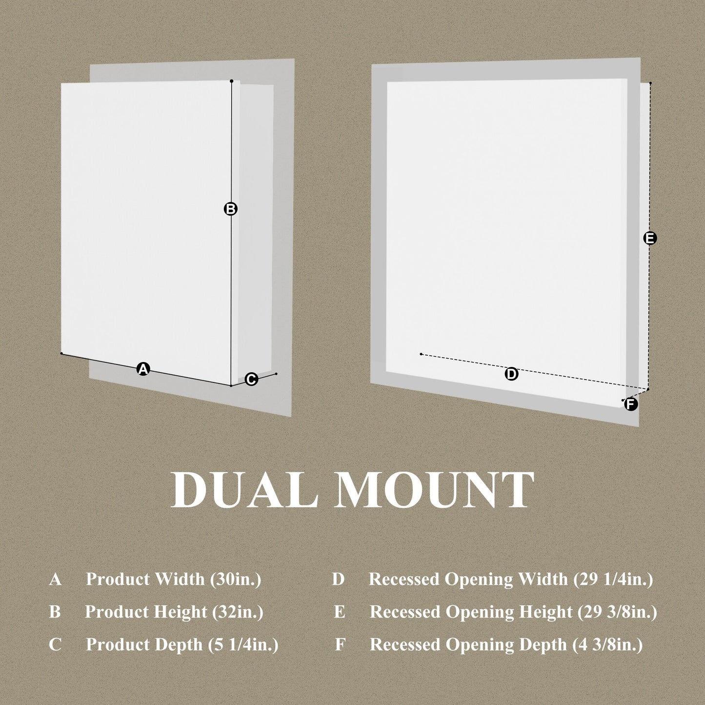 ExBrite Nova 30-in x 32-in Lighted LED Fog Free Surface/Recessed Mount Silver Mirrored Soft Close Medicine Cabinet with Outlet
