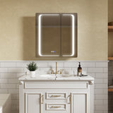 ExBrite Nova 30-in x 32-in Lighted LED Fog Free Surface/Recessed Mount Silver Mirrored Soft Close Medicine Cabinet with Outlet