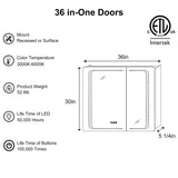 ExBrite Nova 36-in x 30-in Lighted LED Fog Free Surface/Recessed Mount Silver Mirrored Soft Close Medicine Cabinet with Outlet
