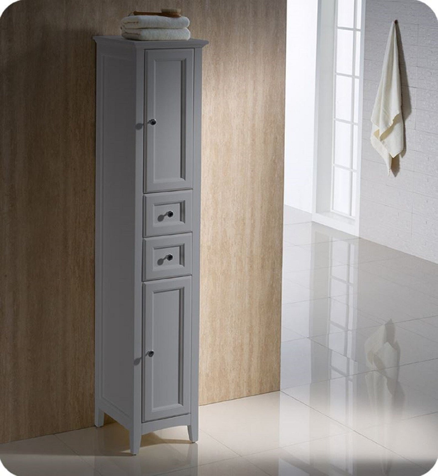 Fresca Oxford 14-in x 68-in x 15.84-in Gray Wood Freestanding Soft Close Corner Linen Cabinet